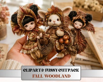 Fall Woodland Fussy Cuts & Clipart, Quirky Woodland Cut Outs, Autumn Forest Ephemera, Junk Journal Scrapbook Kit