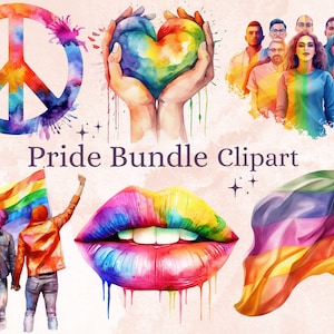 32 PNG Aquarell LGBTQ Pride Clipart Bundle, LGBT Pride Monat Dateien Png Bundle, Pride Party Clipart, Regenbogen ClipArt, Gay Festival Art