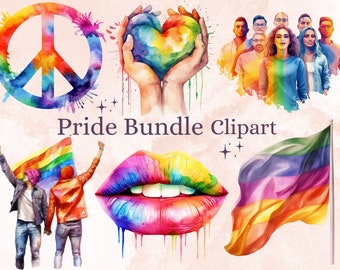 32 PNG acuarela LGBTQ Pride Clipart Bundle, LGBT Pride Month Files Png Bundle, Pride Party clipart, Rainbow clip art, Gay Festival Art