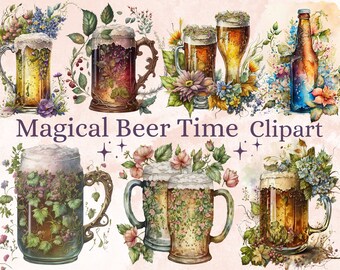 20 PNG Watercolor Beer Time Clipart, Floral Beer Clip Art Watercolour,  Beer Download, Alcohol drinks, Beverage png, Bar menu clip art set