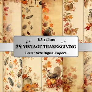 Printable Vintage Thanksgiving Digital Paper, Fall Autumn Ephemera, Pumpkin Harvest Pages, Download Junk Journal, Scrapbooking, Card Making