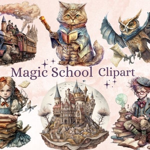 40 PNG Aquarel Fantasy Magic School Clipart, Wizard Academy png clip art bundel, Wizard school clipart, Witch and Wizard Supplies clipart