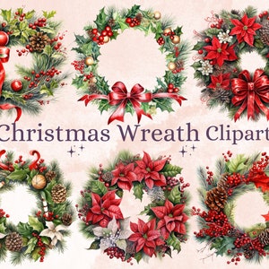 27 PNG Clipart ghirlanda di Natale dell'acquerello, clipart ghirlanda di vacanze di buon Natale, cornici verdi invernali png, sublimazione di Noel di Natale