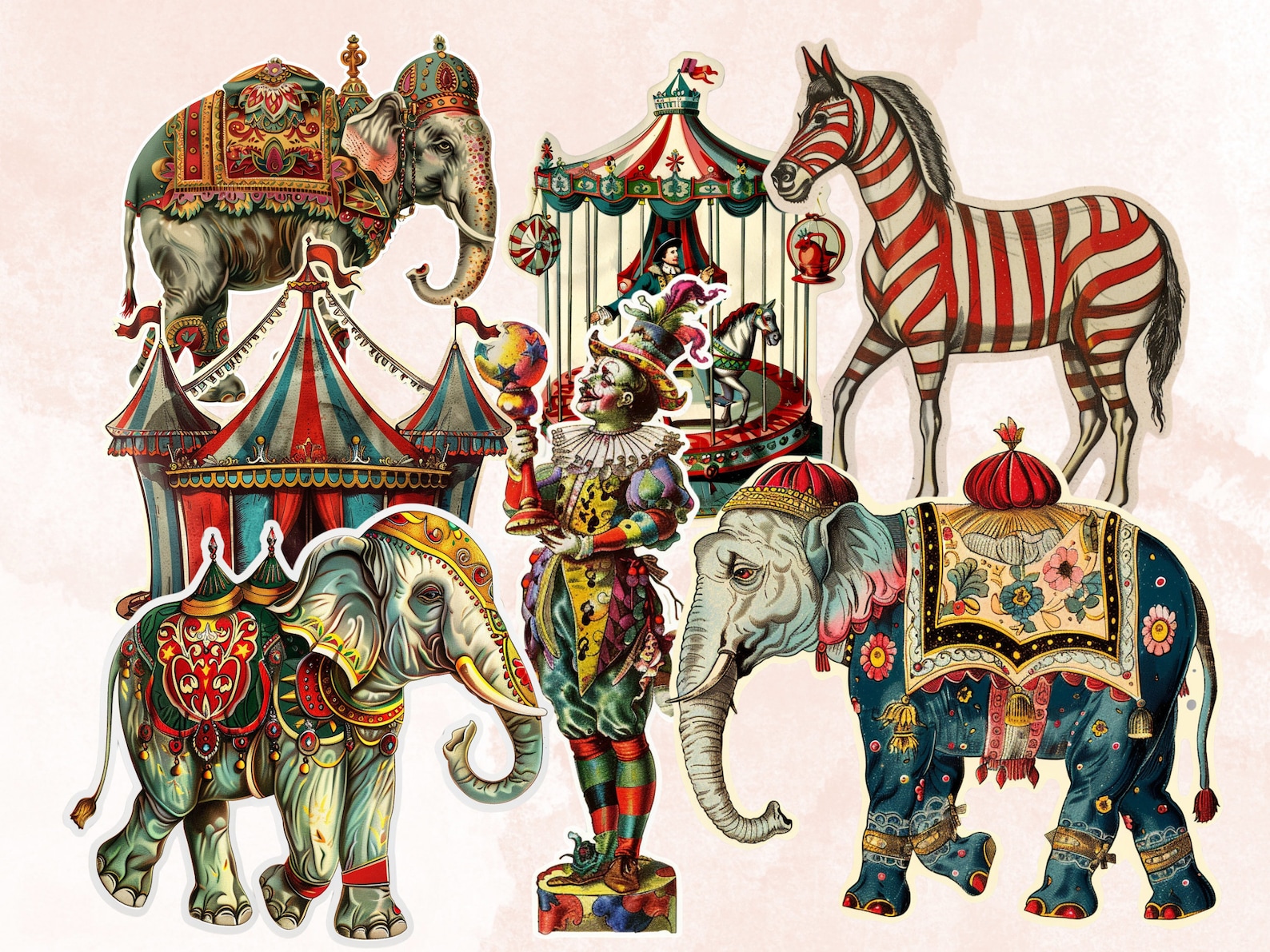 Whimsical Vintage Circus Fussy Cut Pages, Victorian Carnival Fussy Cut ...
