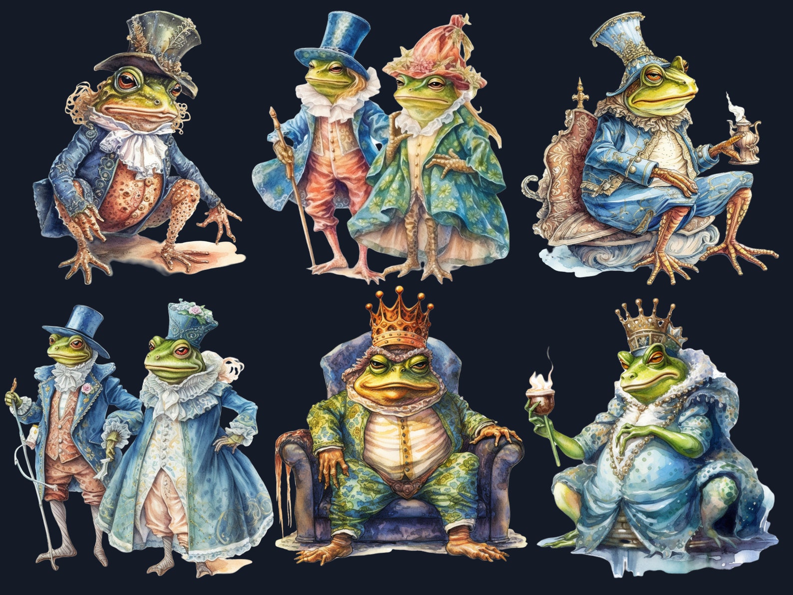 34 PNG Watercolour Fairytale Frogs Clipart Bundle, Fairy Tale Animals ...