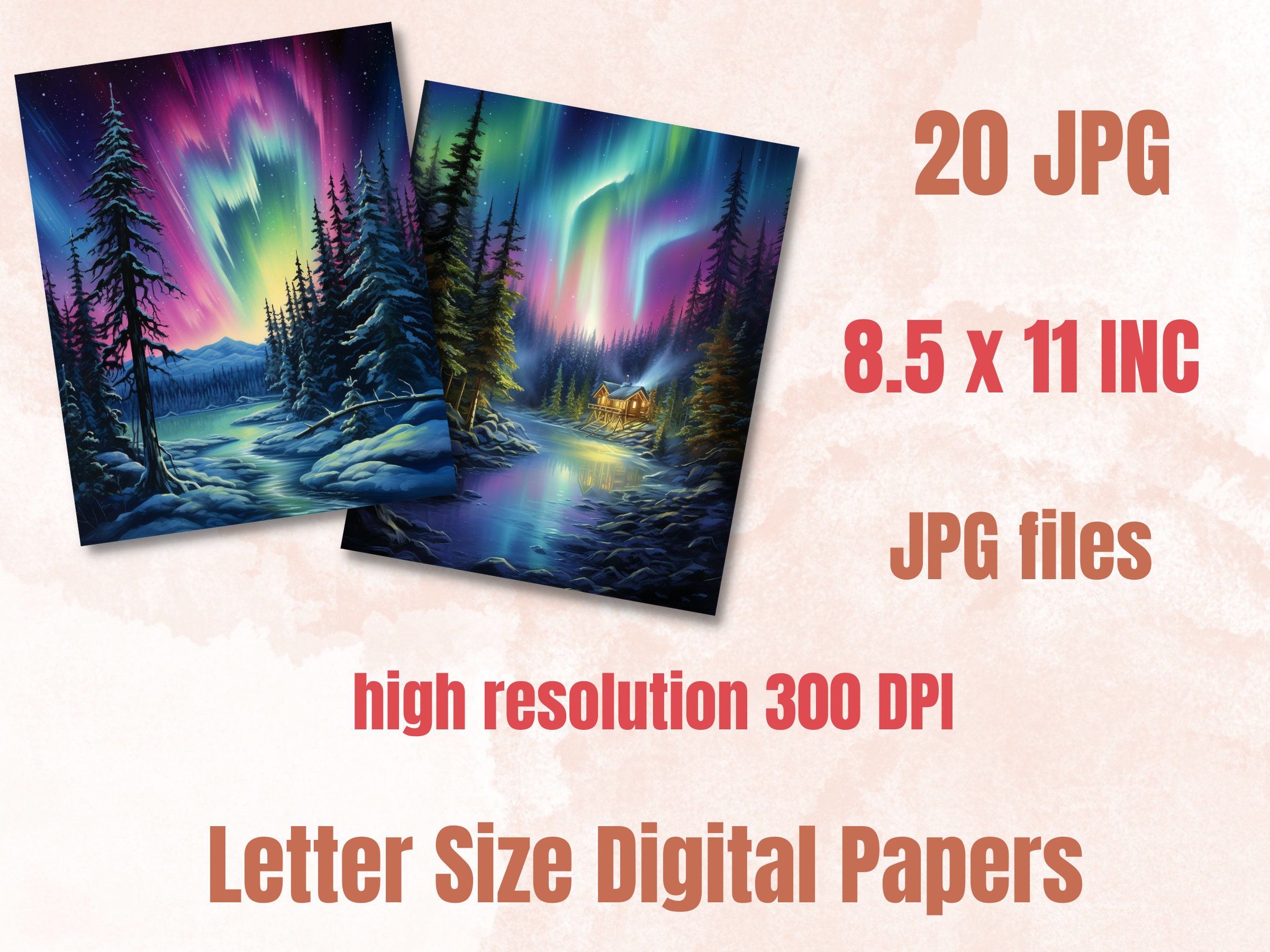 Printable Enchanted Aurora Borealis Digital Paper, Northern Lights