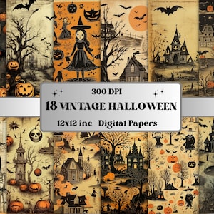 Printable Vintage Creepy Halloween Digital Paper, Halloween Ephemera, Fantasy Gothic Pages, Download Junk Journal, Scrapbooking, Card Making