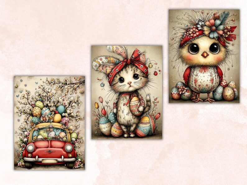 Cute Whimsy Easter Paper Pack Printable Quirky Spring Whimsical Collage ...