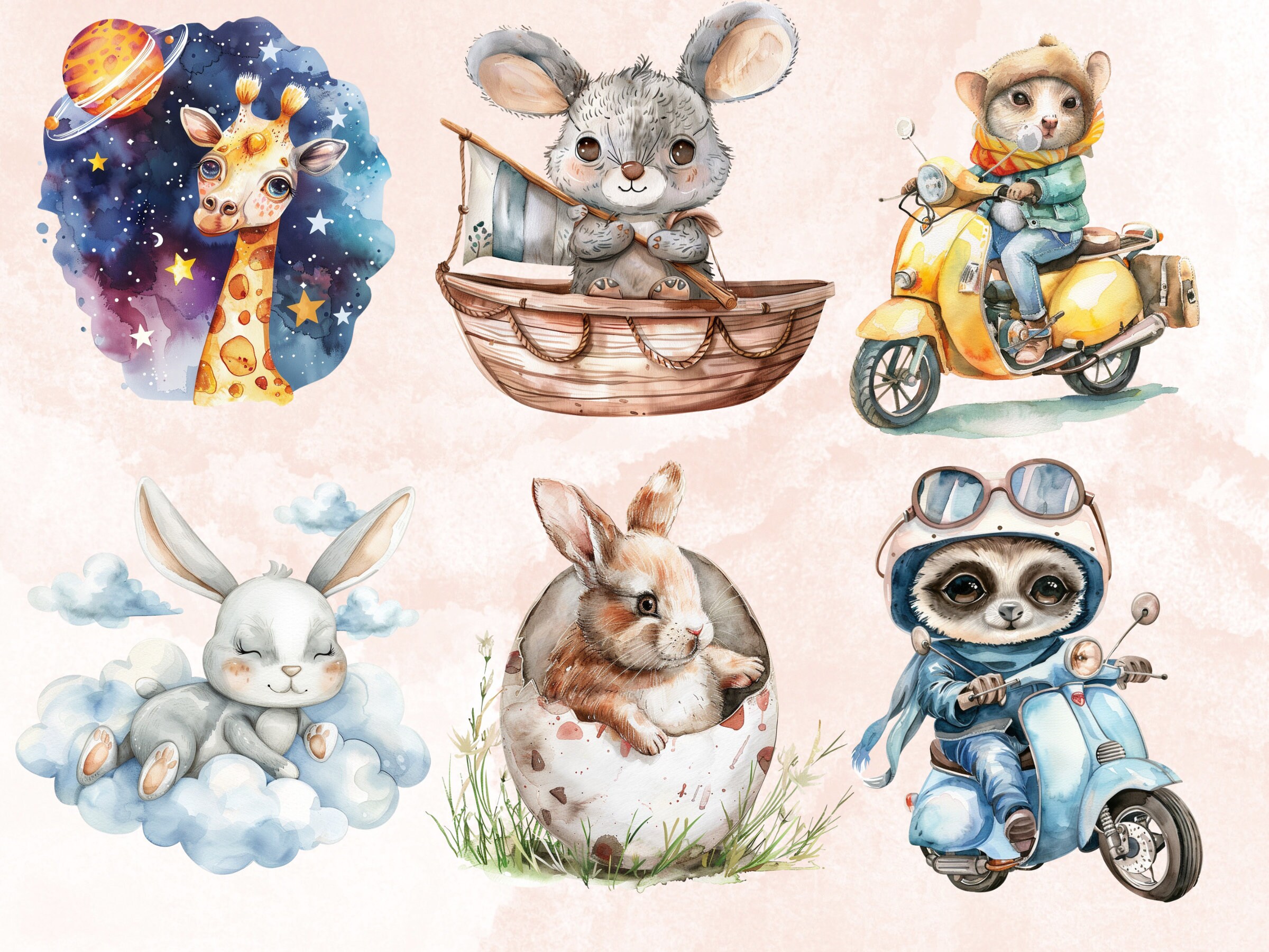 45 PNG Watercolor Nursery Animals Clipart, Cute Animal Baby Shower ...