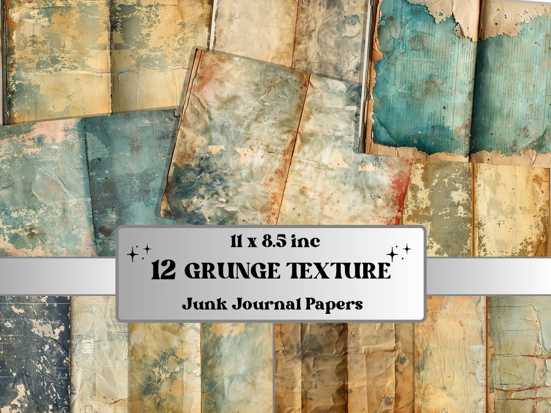 Grunge Texture Junk Journal Paper, Distressed Double Pages Ephemera Kit ...