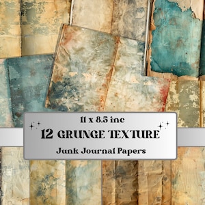 Grunge Texture Junk Journal Paper, Distressed Double Pages Ephemera Kit, Grunge Collage Scrapbook Paper, Printable Horizontal Digital Pages