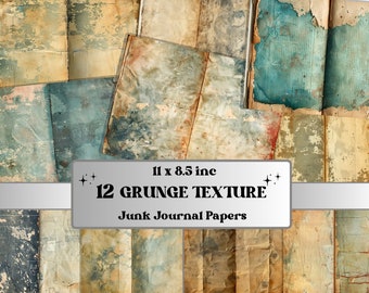 Grungetexturerat skräpjournalpapper, Distressed Double Pages Ephemera Kit, Grunge Collage Scrapbook-papper, Utskrivbara horisontella digitala sidor