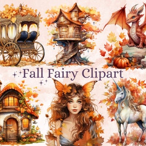40 PNG acuarela otoño bosque hada clipart, otoño niñas ilustraciones clip art, calabaza hada png, cuento de hadas fantasía otoño sublimación