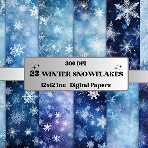 Printable Winter Snowflakes Digital Paper, Freezing Snowfall Ephemera, Snowflakes Pattern Pages, Junk Journal, Scrapbooking, Card Making