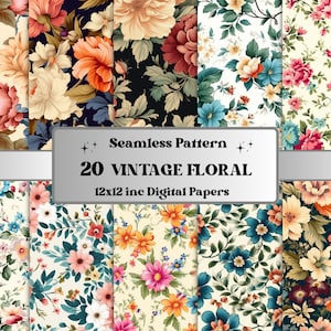 Papier numérique de fleurs vintage sans couture, motif floral sans couture vintage, paquet de papier de collage floral, textures rétro, kit de journal indésirable vintage