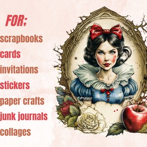40 PNG Watercolour Snow White Clipart, Snow White Princess Seven Dwarves Png, Fantasy Fairytale Clipart, Evil Queen, Vintage Fairy Tale Set