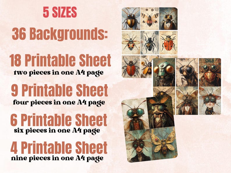 Steampunk Bug Collage Paper, Surreal Steampunk Insect Mixed Media Art ...