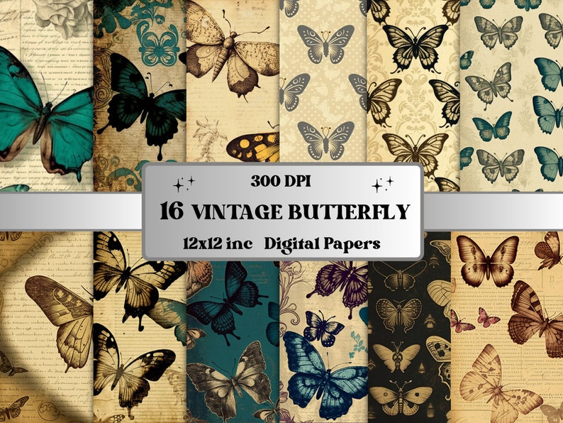 Vintage Butterflies Digital Paper, Summer Spring Butterfly Scrapbook ...