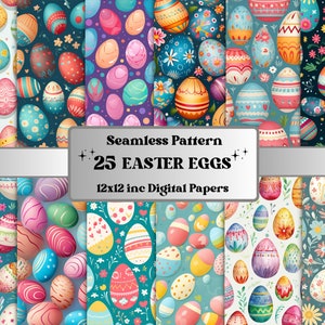 Papel digital de huevos de Pascua sin costuras, patrón sin costuras de Pascua feliz, fondo floral del jardín de primavera, patrón de huevos de Pascua, papel de álbum de recortes