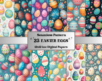 Seamless Easter Eggs Digital Paper, Happy Easter Seamless Pattern, Floral Spring Garden Background, Easter Eggs Pattern, Scrapbook Paper