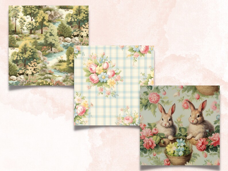 Printable Spring Easter Digital Paper, Floral Ephemera Collage, Easter ...