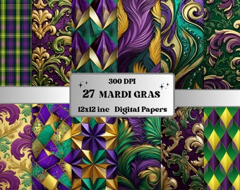 Printable Mardi Gras Digital Paper, Mardi Gras Shrove Ephemera, Fat Tuesday Pages, Fleur de Lis Junk Journal Kit, Scrapbooking, Card Making