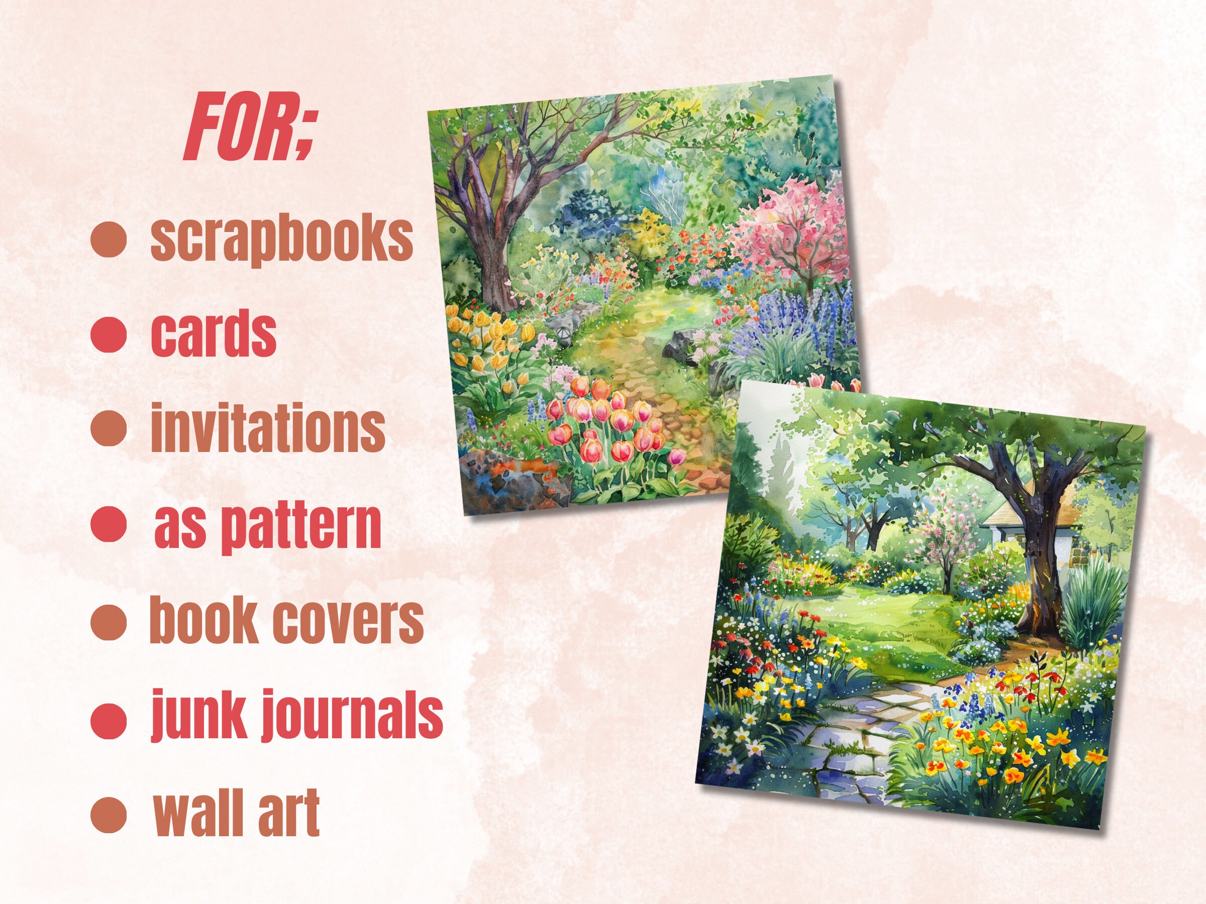 Printable Watercolor Spring Scenes Digital Paper, Cozy Spring ...
