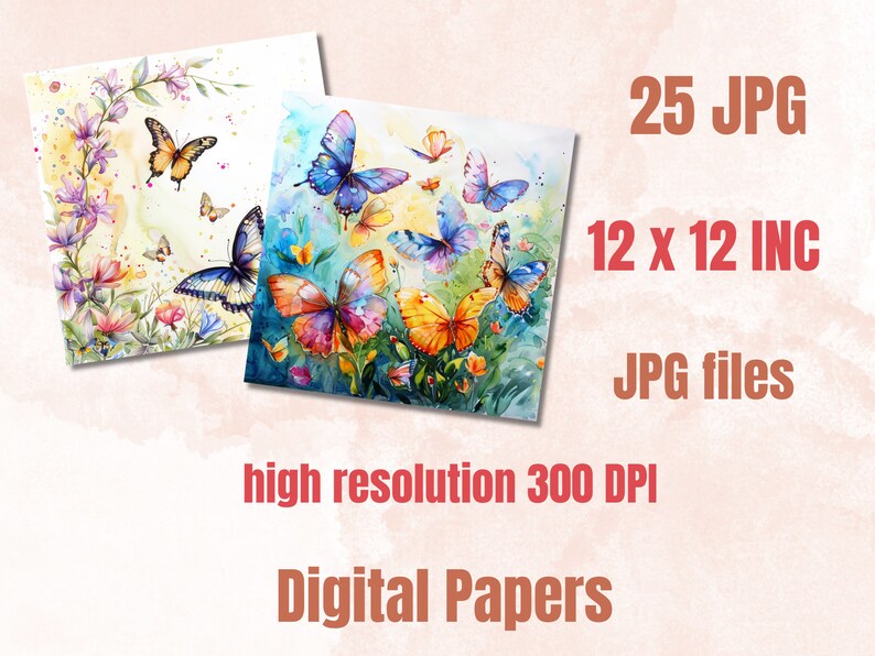 Watercolor Spring Butterflies Digital Paper, Floral Butterfly Junk ...