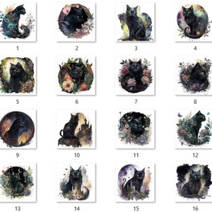 16 PNG Watercolor Fantasy Black Cats Clipart, Black Cat Clip Art, Celestial Black Cat Clipart, Magical clipart, Witchcraft Bundle, pagan png