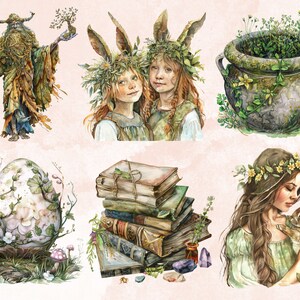 60 PNG Watercolor Ostara Clipart, Floral Spring Equinox Art Illustrations Clip art, Wheel of the Year png, Pagan Ostara Goddess Sublimation