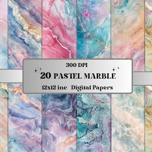 Pastel Marble Texture Digital Paper Pack, Marble Patterns Background Pages, Pastel Stone Texture Backdrop, Printable Grungy Scrapbook