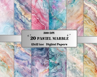 Pastel Marble Texture Digital Paper Pack, Marble Patterns Background Pages, Pastel Stone Texture Backdrop, Printable Grungy Scrapbook