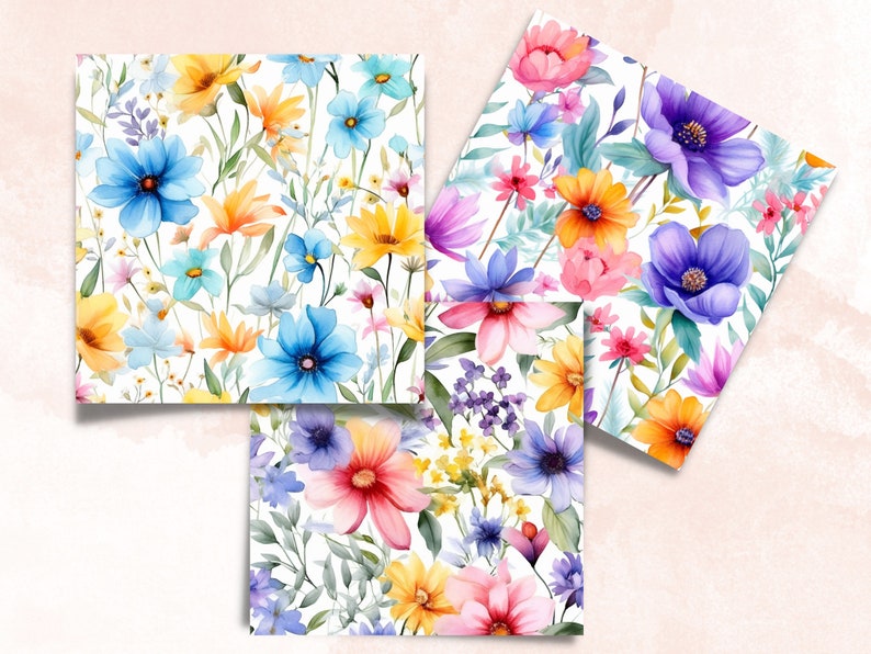 Watercolor Spring Floral Digital Paper, Flowers Seamless Pattern ...