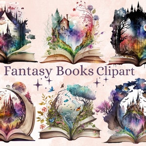 18 PNG aquarel Fantasy boeken clipart, open boek illustraties, boek bundel PNG, vintage boeken Stacklibrary clip art, oude boeken, magische boeken