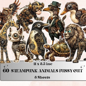 Steampunk Animals Fussy Cut Pages, Vintage Animal Fussy Cut Ephemera Sheet, Cute Steampunk Journal Add On Kit, Mixed Media Collage Sheet