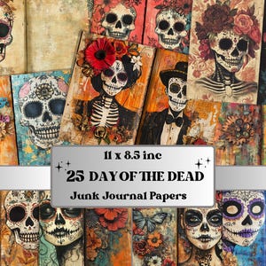 Day of the Dead Mixed Media Paper, Dia de Los Muertos Textures Pages Ephemera Kit, Halloween Collage Scrapbook Paper, Cute Creepy Pages