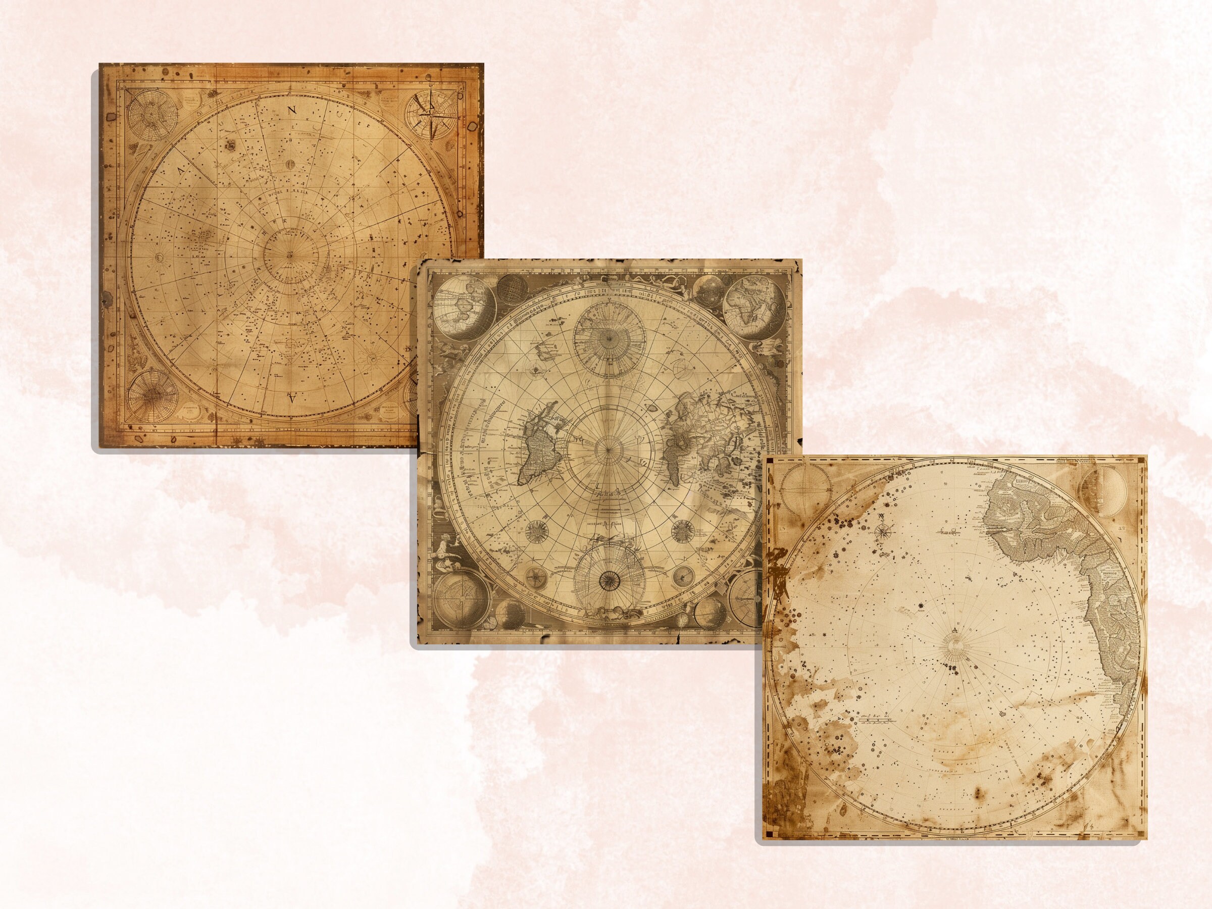 Old Maps Textures Digital Paper Pack, Antique Map Junk Journal Pages ...