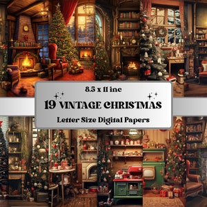 Printable Vintage Weihnachten Interior Digitales Papier, Weihnachten Urlaub Szenen Hintergrund und Hintergrund, Download Junk Journal, Scrapbooking