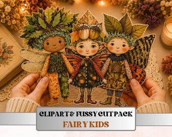 Whimsy Fairy Kids Fussy Cuts, Printable Cut Outs, Fairy Ephemera, Junk Journal Scrapbook Pack, Magical Paper Craft