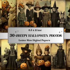 Fotos assustadoras de Halloween para impressão em papel digital, fotos antigas vintage, coisas efêmeras de terror, download de lixo eletrônico, álbum de recortes, criação de cartões