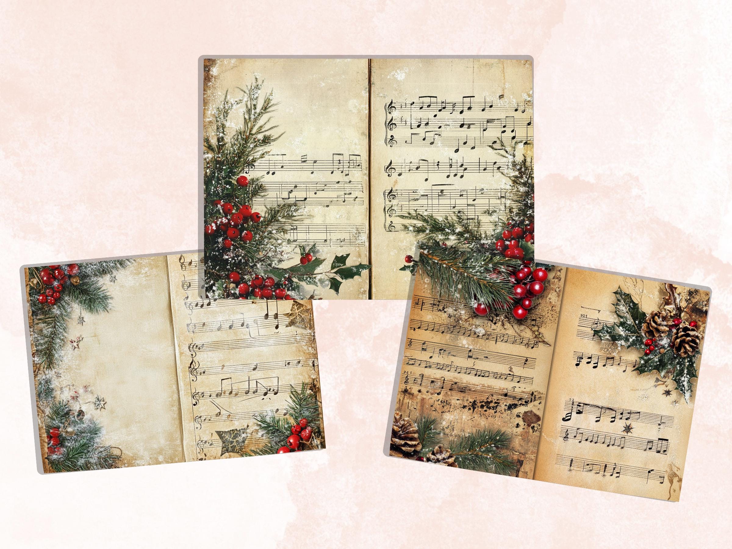 クリスマス楽譜ジャンクジャーナルキット、ノエルミュージックノート