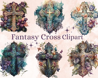 23 PNG Watercolor Fantasy Cross Clipart, Floral Cross Clip Art, Flower Crosses png, Watercolour Crosses, Catholic Crosses, First Communion
