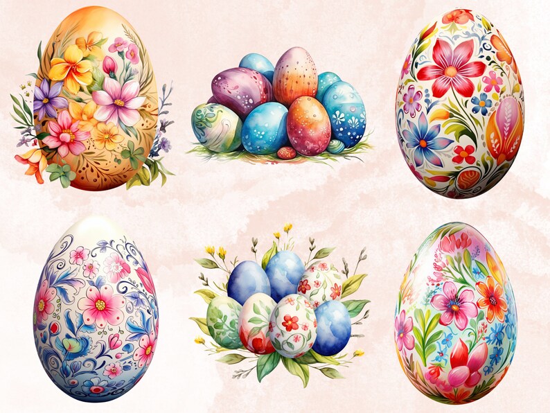 40 PNG Watercolor Easter Eggs Clipart, Floral Easter Painted Egg ...