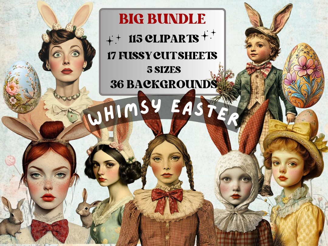 Whimsy Easter Collage Elements, Whimsical Surreal Easter Fussy Cut ...