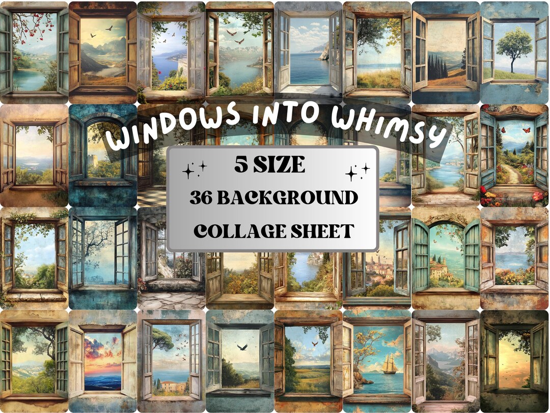 Windows Into Whimsy Collage Paper, Surreal Open Window Mixed Media ...