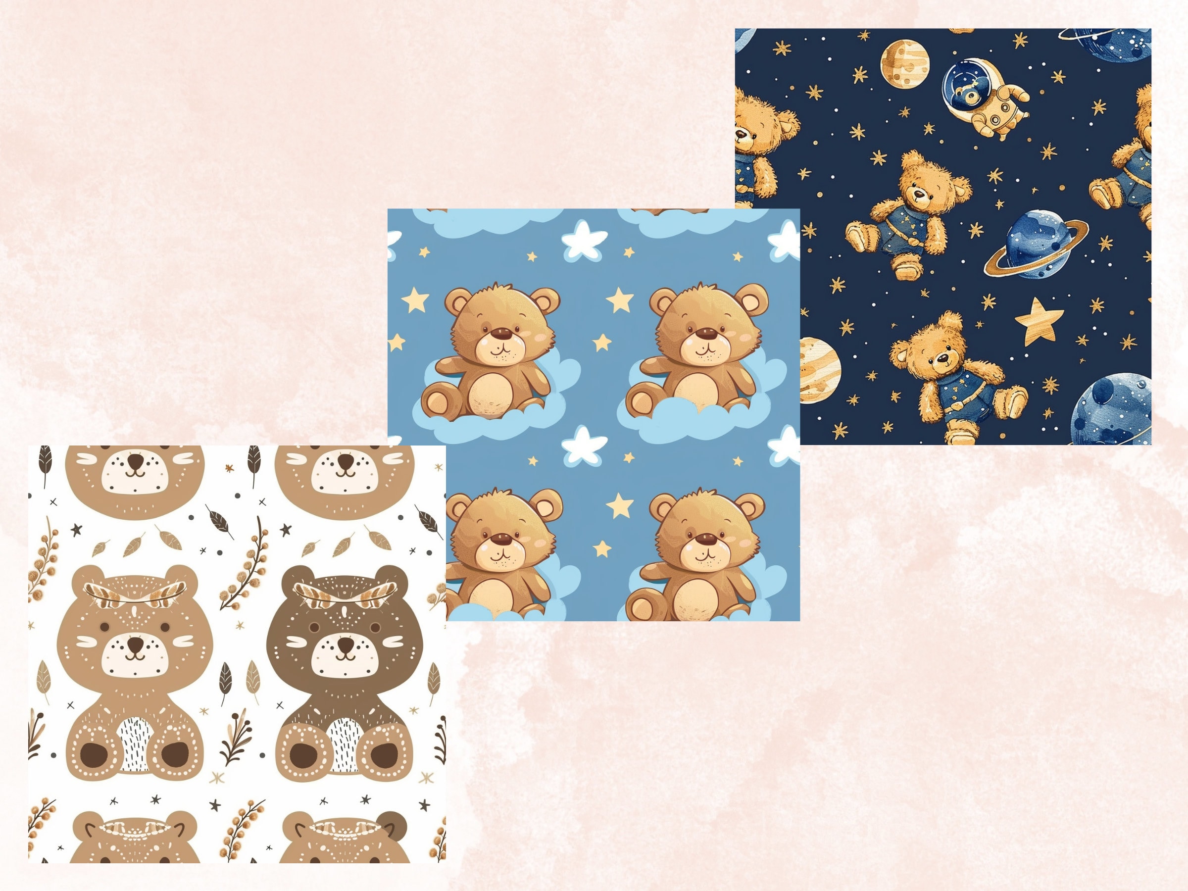Seamless Teddy Bear Pattern Paper, Baby Bear Nursery Ephemera, Seamless ...