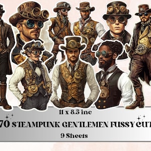 Whimsical Steampunk Gentlemen Fussy Cut Pages, Vintage Man Fussy Cut Ephemera Sheet, Steampunk Journal Add On Kit, Mixed Media Collage Sheet