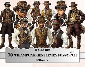 Whimsical Steampunk Gentlemen Fussy Cut Pages, Vintage Man Fussy Cut Ephemera Sheet, Steampunk Journal Add On Kit, Mixed Media Collage Sheet