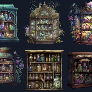 20 PNG Watercolor Witches Apothecary Cabinet Clipart, Wiccan png, magic clip art, mystical clipart, witchcraft png clipart, Potion clipart