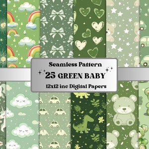 Papier à motifs transparent vert pour bébé, Papiers éphémères verts pour chambre de bébé, Pages transparentes pour nouvelle fête prénatale, Arrière-plan nouveau-né, Motifs ours en peluche